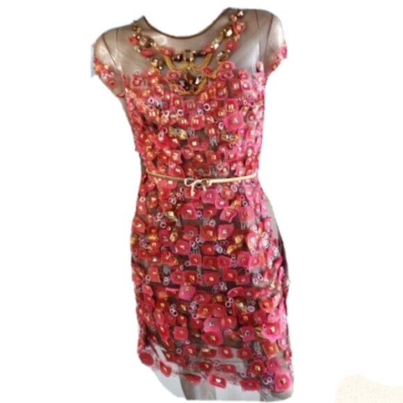 ◇$5,700 OSCAR DE LA RENTA GORGEOUS SILK CRYSTAL BEAD RUNWAY DRESS XL 18 - Picture 4 of 16
